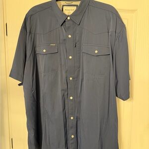 Poncho Short Sleeve Casual Button-Down Shirt - Navy